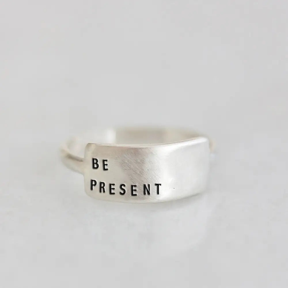 Shop Dazzling Rings, Earrings, And More At Special Discounts Be Present: Inspirational Handstamped Ring Shop Dazzling Rings, Earrings, And More At Special Discounts Be Present: Inspirational Handstamped Ring