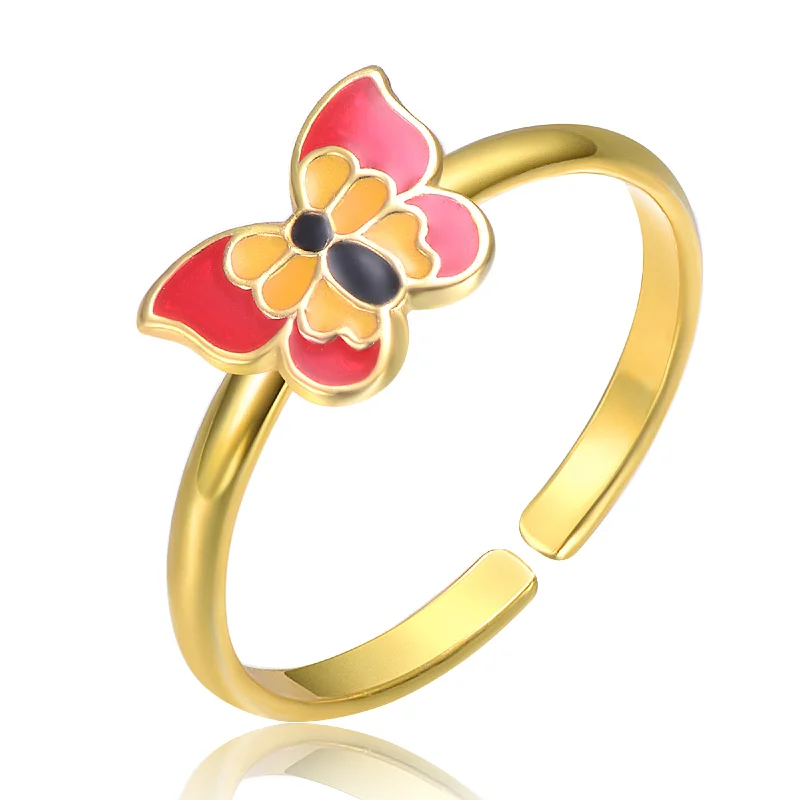 Flash Sale On Stunning Jewelry – Limited Stock Available Children's 14k Gold Plated Red, Yellow & Black Enamel Butterfly Adjustable Ring