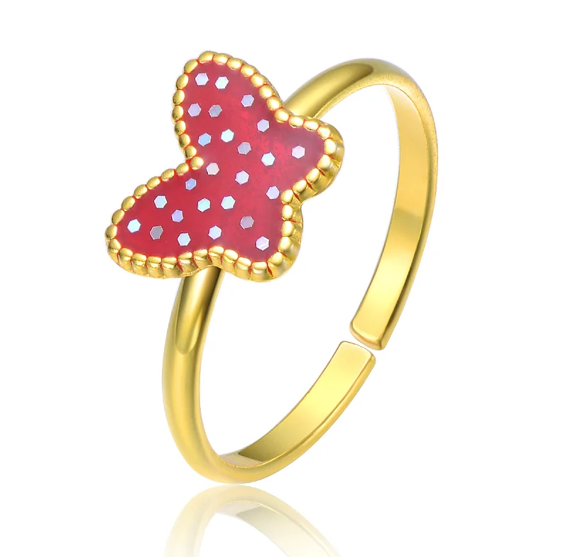 Breathtaking Jewelry At Limited-Time Savings Children's 14k Gold Plated Starry Sky Enamel Butterfly Adjustable Ring