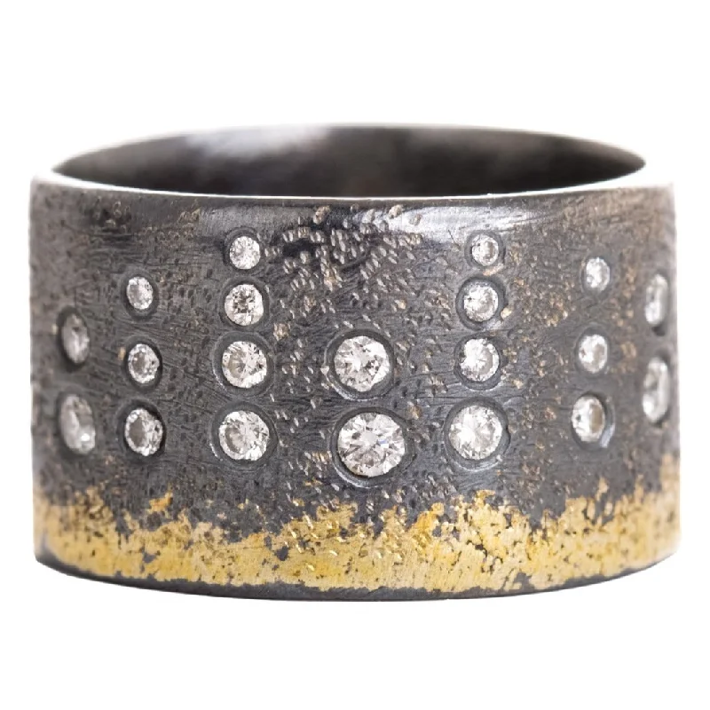 Eco-Friendly Sustainable Jewelry For Conscious Buyers City Lights Band - 22k Gold, Oxidized Silver + Reclaimed Diamonds Eco-Friendly Sustainable Jewelry For Conscious Buyers City Lights Band - 22k Gold, Oxidized Silver + Reclaimed Diamonds