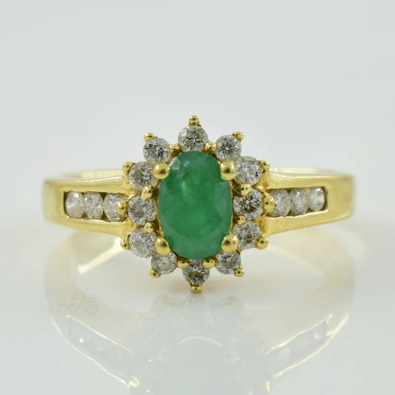 Shop Handcrafted Jewelry At Special Promotional Rates Emerald & Diamond Halo Ring | 0.34ct, 0.36ctw | SZ 5.5 |