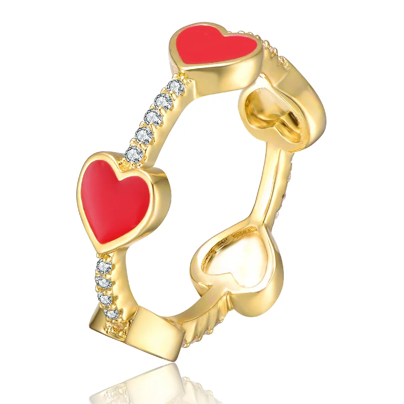 Jewelry Clearance Event – Last Chance For Stunning Deals Girls/Teens Sterling Silver 14k Yellow Gold Plated with Cubic Zirconia Red Enamel Heart Stacking Ring
