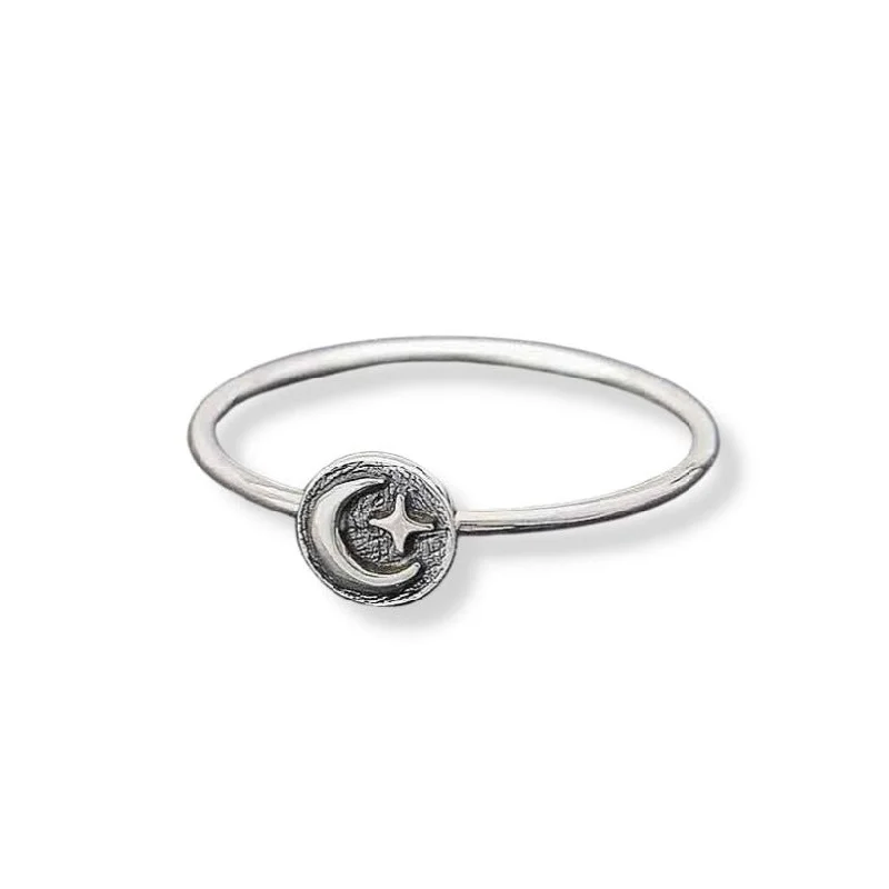 Limited-Time Offer On Elegant Jewelry Pieces Moon & Star Sterling Silver Stacking Ring