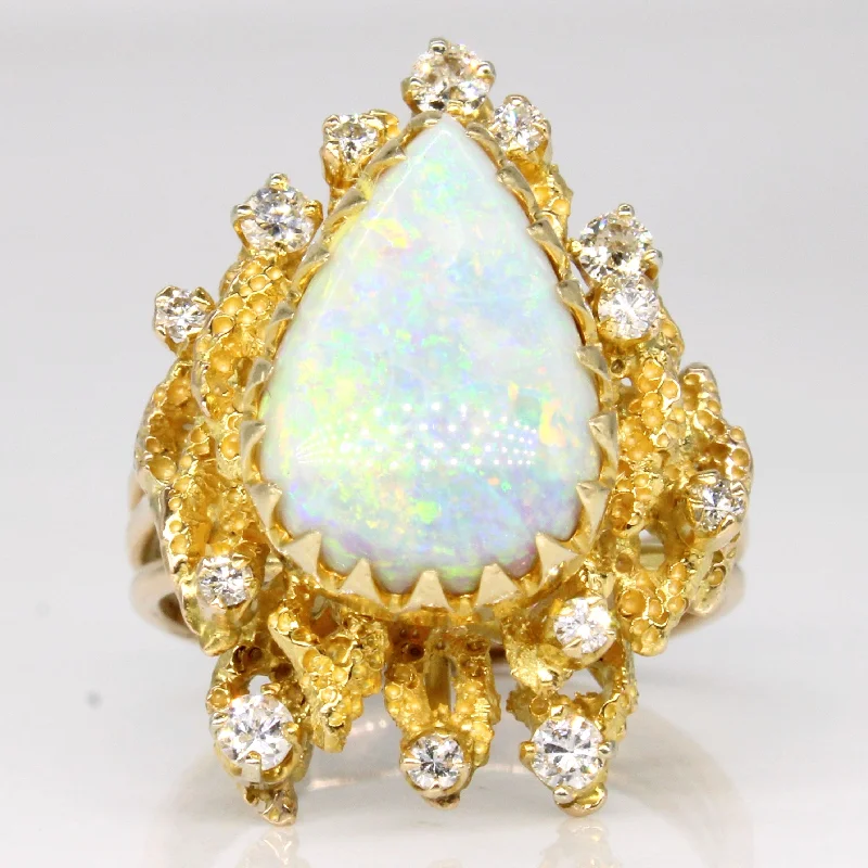 Classic And Modern Jewelry Styles On Sale Opal & Diamond Freeform Ring | 2.40ct, 0.33ctw | SZ 7.75 |