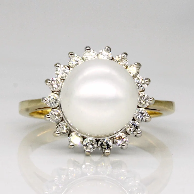 Exclusive Jewelry Offers – Shine For Less 18k Yellow Gold Pearl & Diamond Halo Ring | 0.36ctw | SZ 6 |