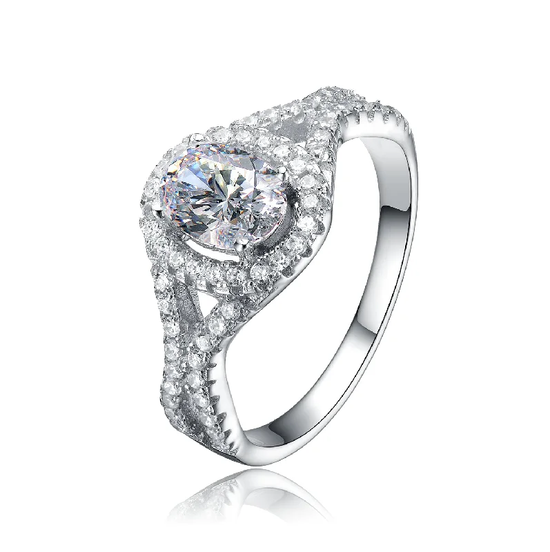 Breathtaking Jewelry, Breathtaking Prices Sterling Silver Mounted Cubic Zirconia Solitaire with Halo Ring Breathtaking Jewelry, Breathtaking Prices Sterling Silver Mounted Cubic Zirconia Solitaire with Halo Ring