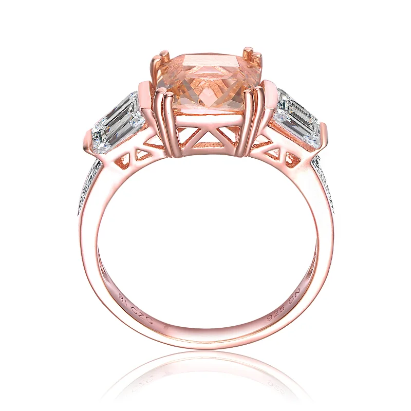Affordable Gold-Plated Jewelry For Modern Fashion Rose Gold Overlay Champagne Cubic Zirconia Solitaire Limited Time Special Ring
