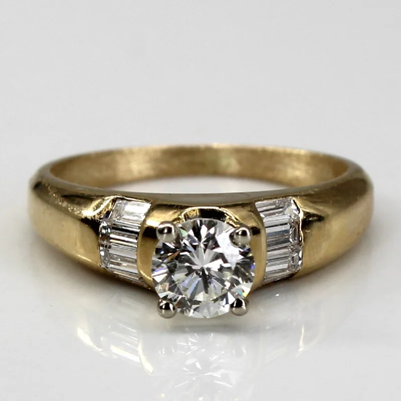 Classic And Modern Jewelry Styles On Sale Round & Baguette Diamond Engagement Ring | 0.70ctw SI1 I | SZ 5.5 |