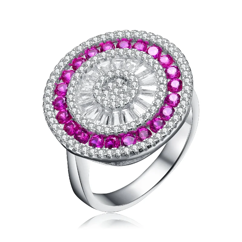 Customized Silver Jewelry For Unique Style Ruby Cubic Zirconia Halo Sterling Silver Limited Time Special Ring
