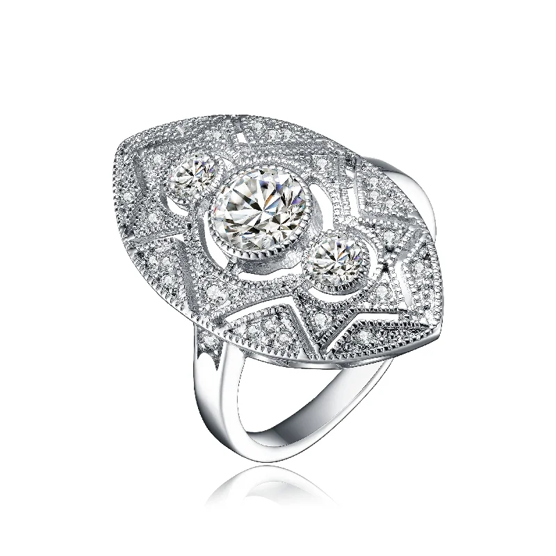 Limited Stock On Premium Jewelry At Low Prices Sterling Silver Clear Round Cubic Zirconia Filigree Ring Limited Stock On Premium Jewelry At Low Prices Sterling Silver Clear Round Cubic Zirconia Filigree Ring