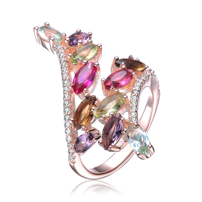 The Ultimate Jewelry Sale – Exclusive Styles At Great Prices Sterling Silver 18K Rose Gold Plated Multi Colored Cubic Zirconia Cocktails Ring