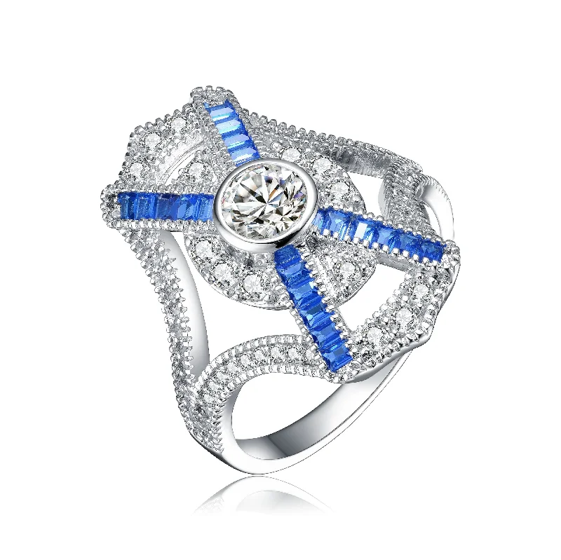 Trendy And Classic Jewelry Now At Reduced Prices Sterling Silver Sapphire Cubic Zirconia Geometrical Cocktail Ring Trendy And Classic Jewelry Now At Reduced Prices Sterling Silver Sapphire Cubic Zirconia Geometrical Cocktail Ring