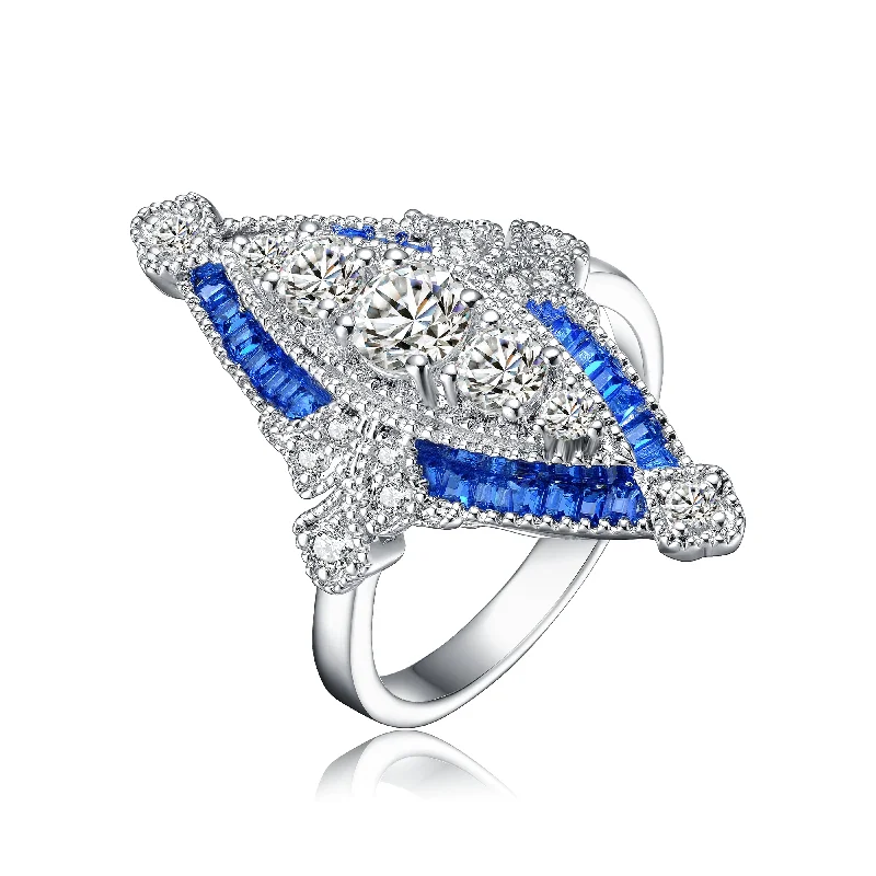 Customized Silver Jewelry For Unique Style Sterling Silver Sapphire Cubic Zirconia Modern Ring Customized Silver Jewelry For Unique Style Sterling Silver Sapphire Cubic Zirconia Modern Ring