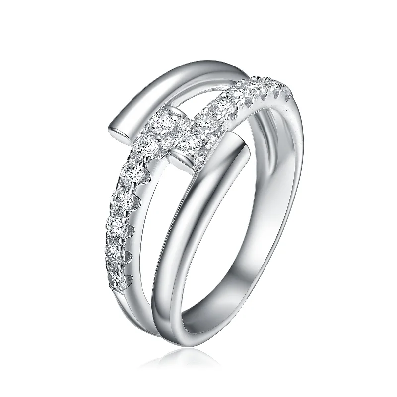 Luxury Jewelry Sale – Sparkle For Less Sylvie Criss Cross Sparkling Arc Ring