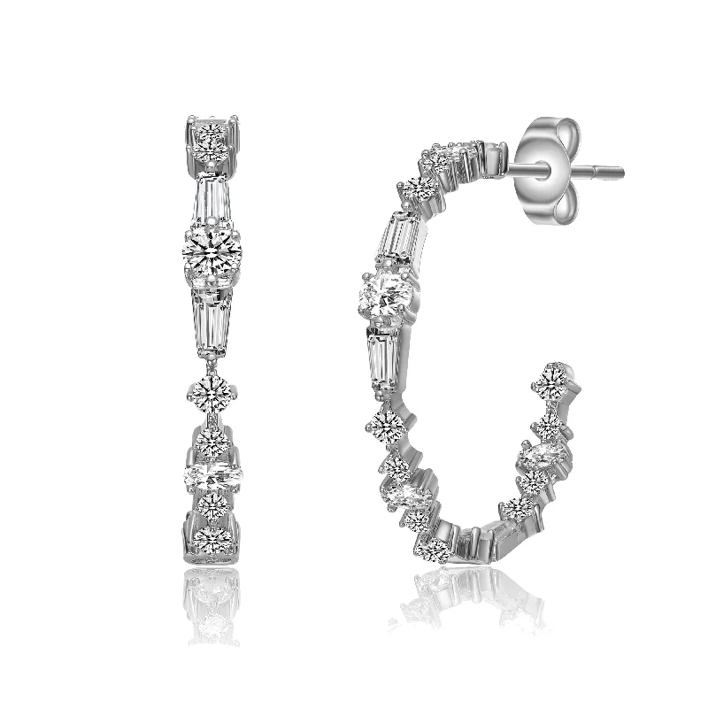 Upgrade Your Jewelry Collection For Less Sterling Silver with Clear Cubic Zirconia C-Hoop Earrings Upgrade Your Jewelry Collection For Less Sterling Silver with Clear Cubic Zirconia C-Hoop Earrings