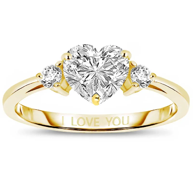 Shop Elegant Jewelry At Unbeatable Prices Sterling Silver with Gold Plated Heart and Round Clear Cubic Zirconias Three-Stone "I Love You" Ring Shop Elegant Jewelry At Unbeatable Prices Sterling Silver with Gold Plated Heart and Round Clear Cubic Zirconias Three-Stone "I Love You" Ring