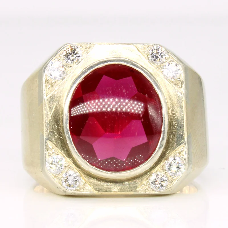 Affordable Luxury Jewelry – Style At A Great Price Synthetic Ruby & Diamond Cocktail 14k Ring | 7.25ct, 0.52ctw | SZ 12.25 |