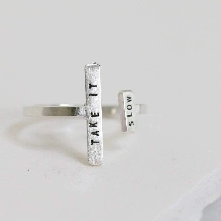 Luxury Jewelry Without The Luxury Price Tag Inspirational Double Bar Ring: TAKE IT SLOW Luxury Jewelry Without The Luxury Price Tag Inspirational Double Bar Ring: TAKE IT SLOW