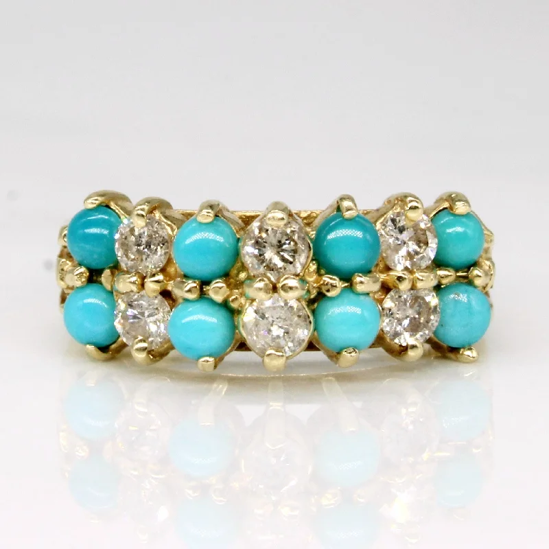 Luxury Jewelry Now At Special Promotional Rates 14k Yellow Gold Turquoise & Diamond High Set Ring | 0.60ctw, 0.36ctw | SZ 5.75 |