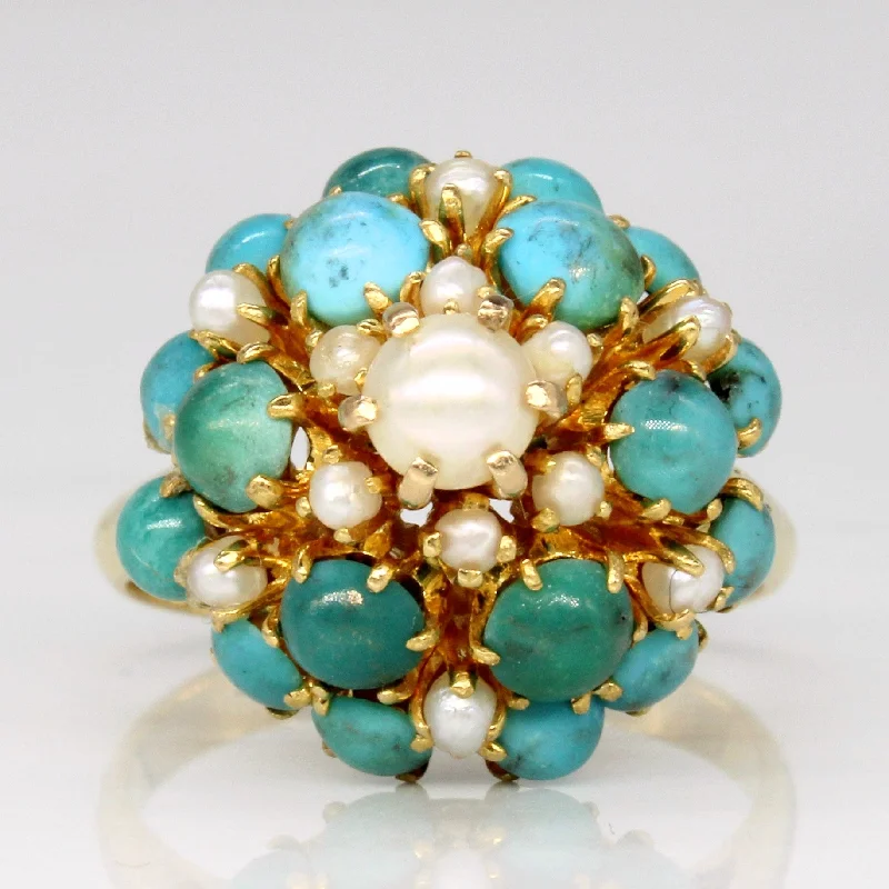 Breathtaking Jewelry At Limited-Time Savings Turquoise & Pearl Cocktail 20k Ring | 3.30ctw | SZ 9 |