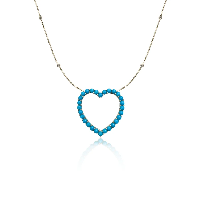 Trending Jewelry Now At Unbeatable Prices 14k Diamond and Turquoise Open Heart Necklace