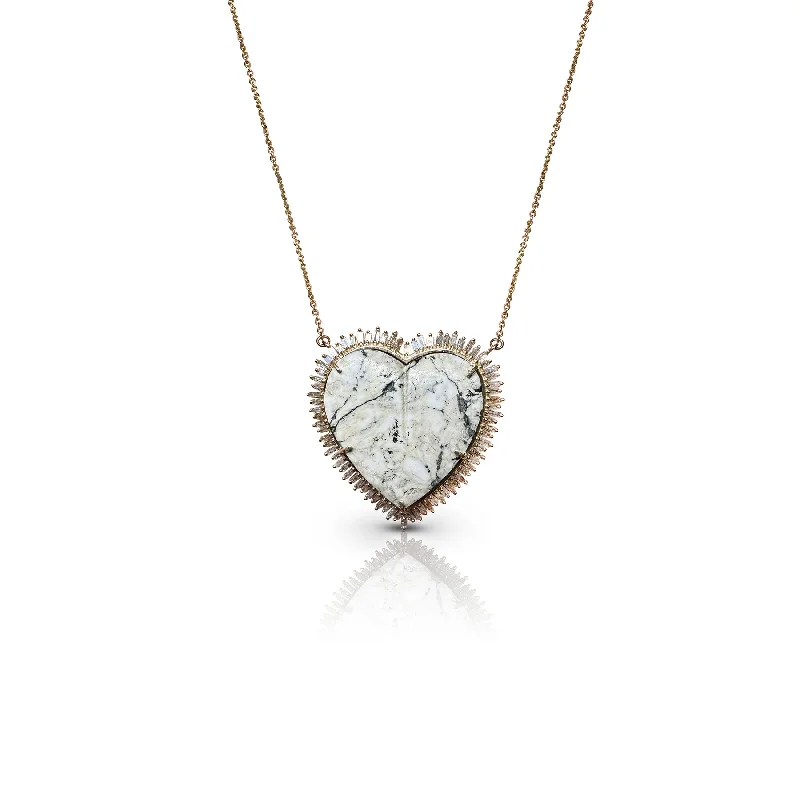 Sparkle On A Budget – Fine Jewelry For Less 14k Diamond and White Buffalo Turquoise Heart Necklace