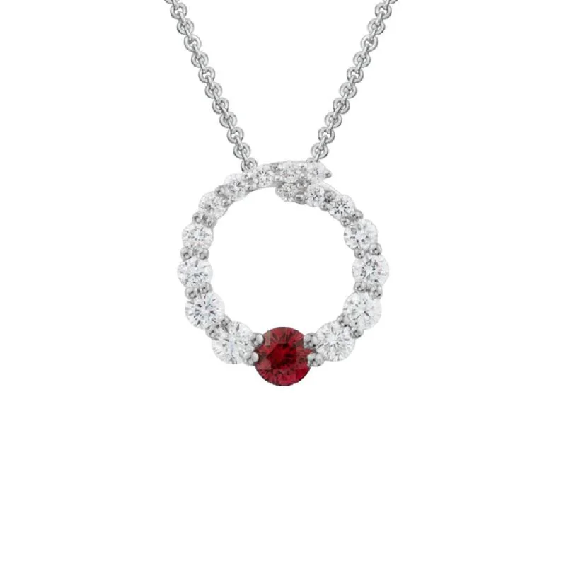 Delicate Crystal Jewelry For Sophisticated Charm 14k Diamond Circle Pendant with Single Ruby Delicate Crystal Jewelry For Sophisticated Charm 14k Diamond Circle Pendant with Single Ruby