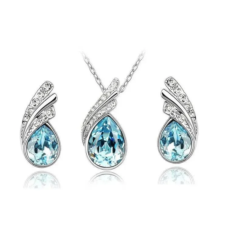 Timeless Elegance Now At Special Discounts Sea Blue Crystal Necklace Set