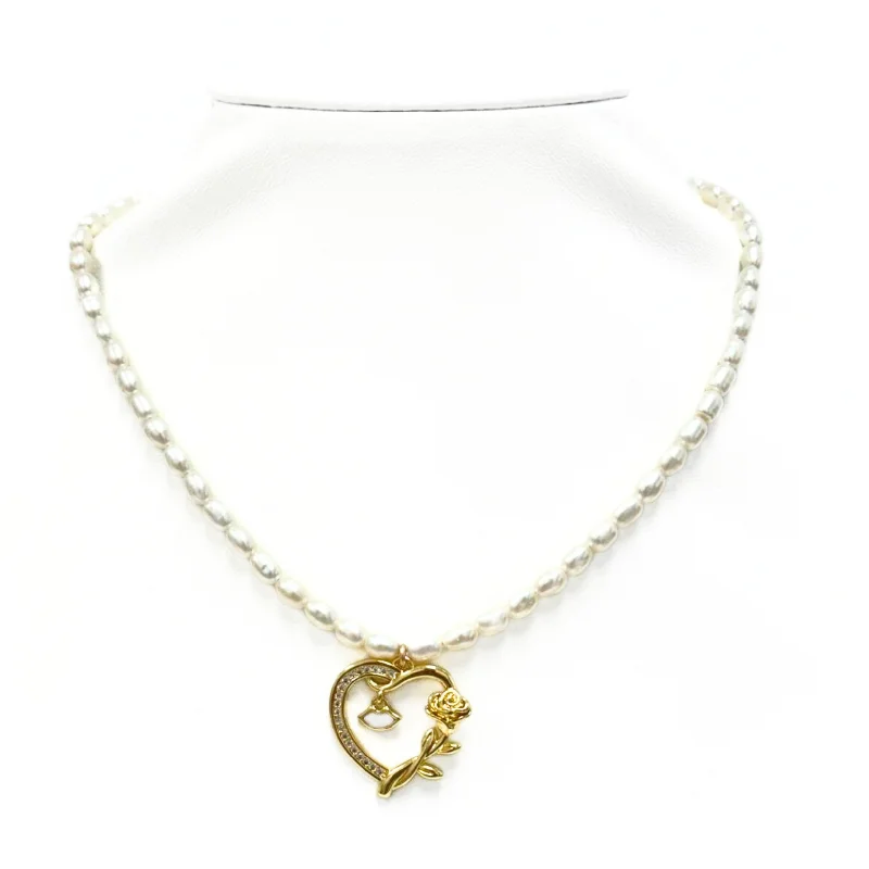 Breathtaking Jewelry At Limited-Time Savings "HEART ROSE + LIP" Pearls w/ Gold Filled beaded Choker