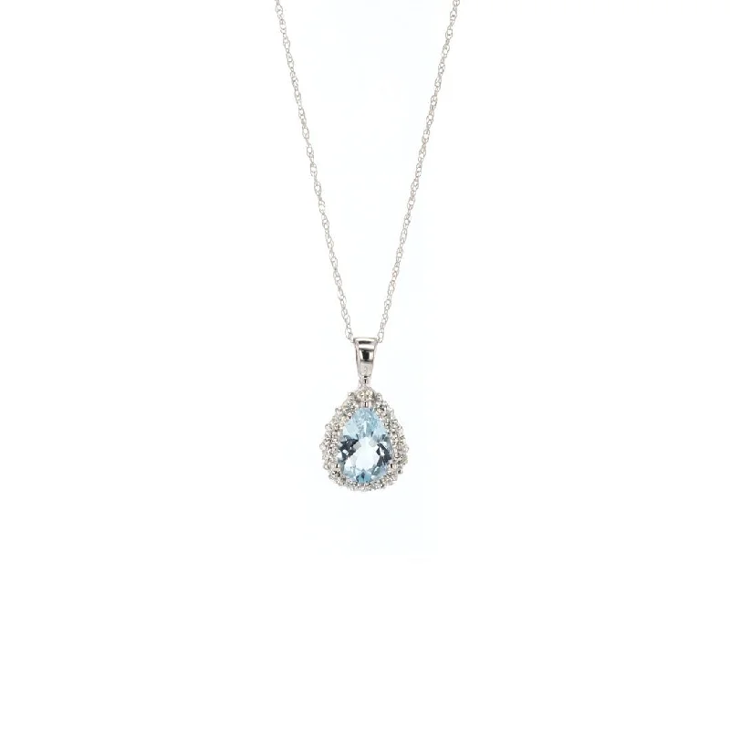 Your Perfect Accessory Now At The Best Price Aquamarine & Diamond Halo Pendant Necklace