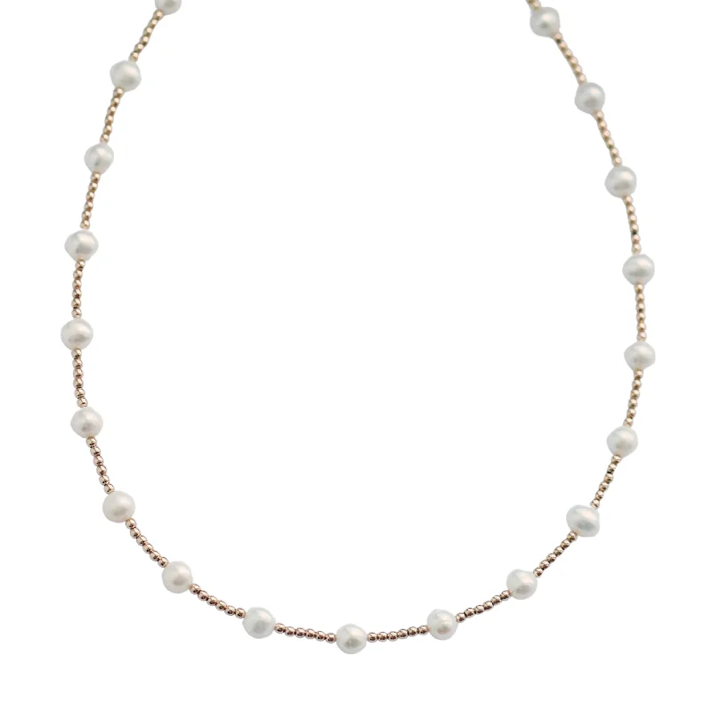 High-Quality Gemstone Jewelry For Special Occasions "BARA" 14K Gold Filled & Pearl Beaded Choker/necklace