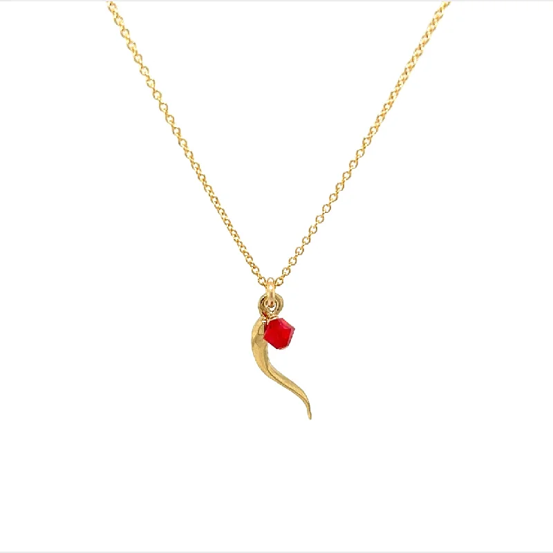 Discounted Luxury Jewelry – Shine Without The Splurge bara boheme | "ITALIAN HORN + CRYSTAL" Charm on Gold-Filled Chain Necklace