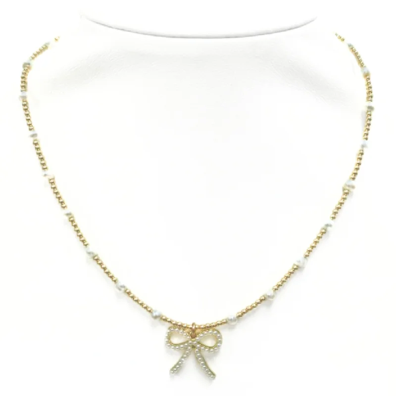 Shop Handcrafted Jewelry At Special Promotional Rates "BARA + FWP BOW" Charm Gold Filled & Pearl Beaded Choker/necklace