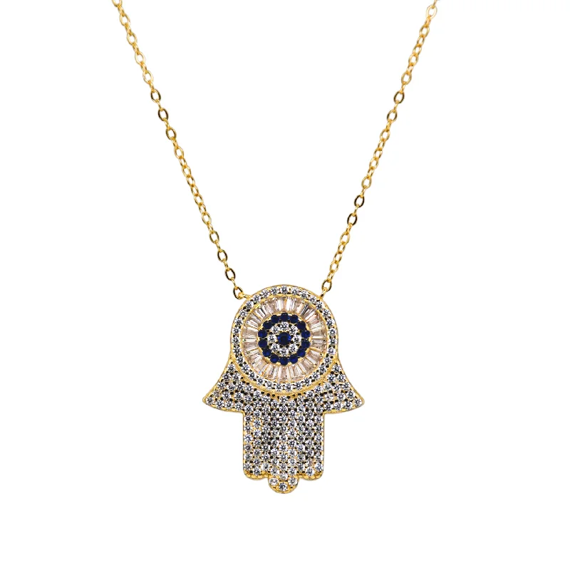 Discounted Jewelry For A Glamorous Look "BIG HAMSA" Charm Pave CZ Large Necklace