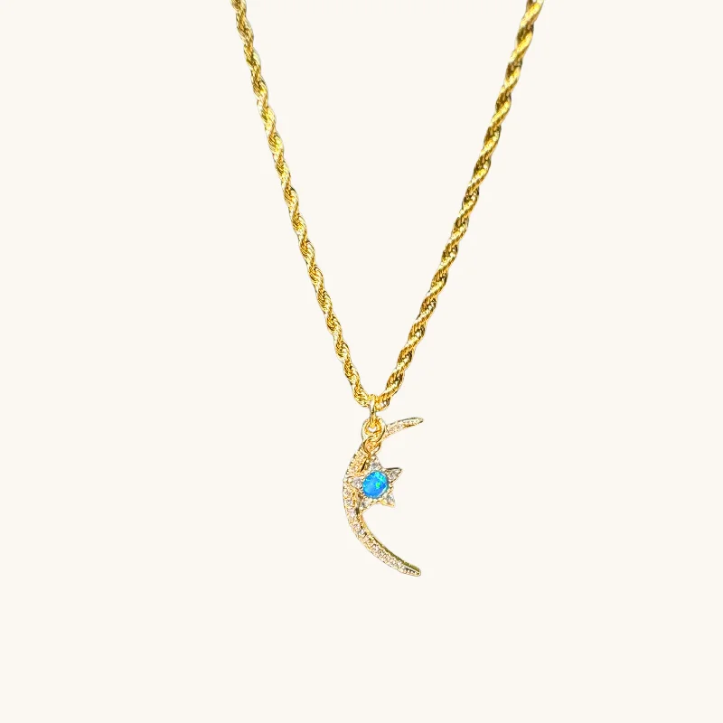 Premium Jewelry Now Available At Special Discounts Blue Opal Star & Moon Necklace