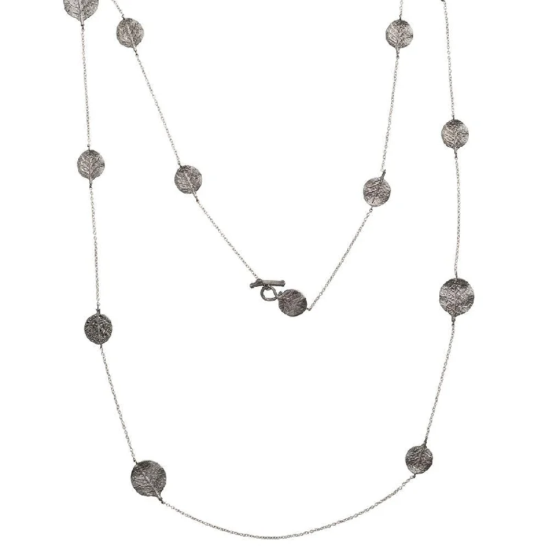 Delicate Crystal Jewelry For Sophisticated Charm Botanical Leaf 36" Station Necklace with Black Diamonds