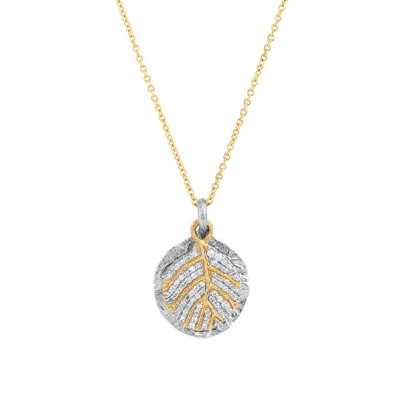 Breathtaking Jewelry At Limited-Time Savings Botanical Leaf Double Charm Necklace with Pavé Diamonds