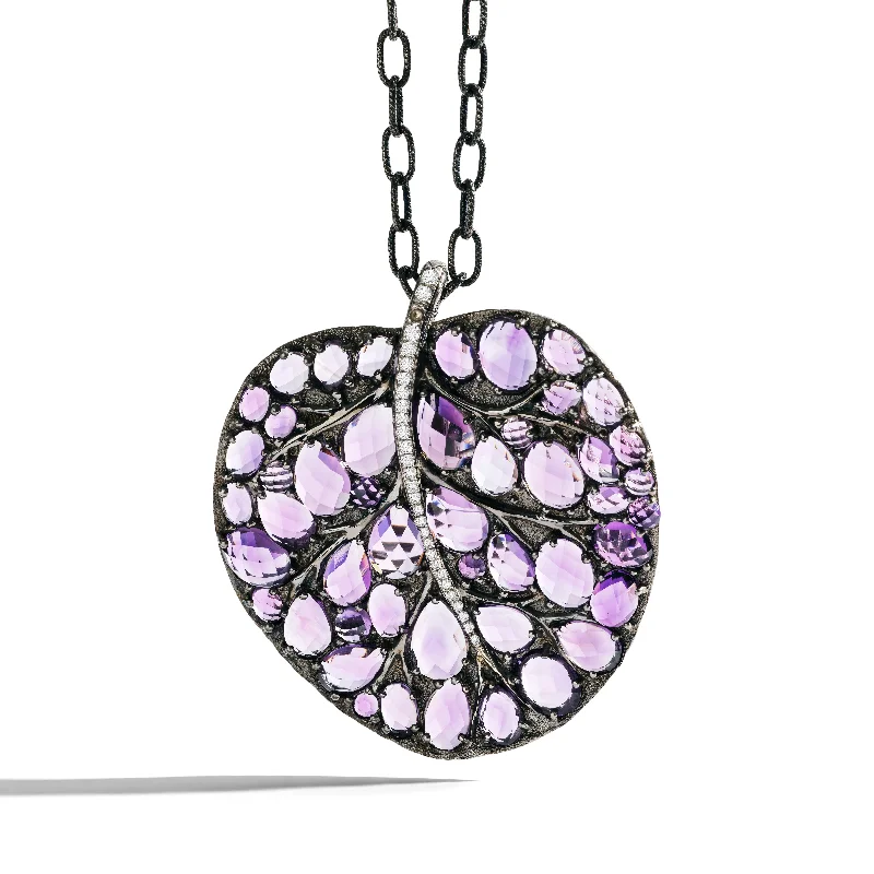 Shop Dazzling Jewelry At The Best Prices Botanical Leaf 53mm Necklace with Amethyst and Diamonds