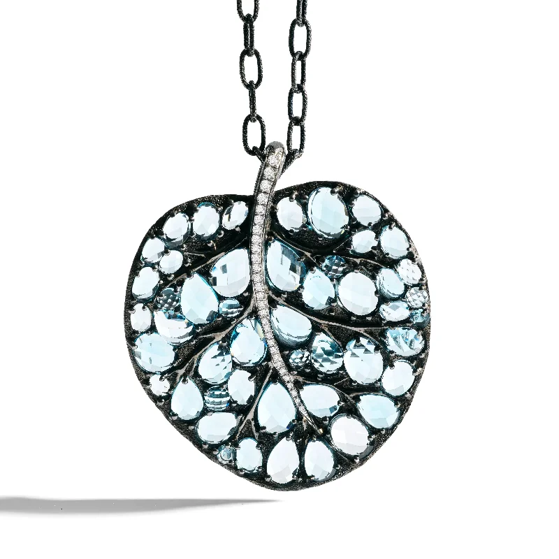 Shop Trending Jewelry With Exclusive Savings Botanical Leaf 53mm Necklace with Blue Topaz and Diamonds