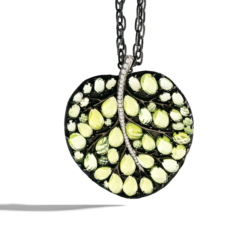 Exclusive Jewelry Bundles At Discounted Rates Botanical Leaf 53mm Necklace with Peridot and Diamonds