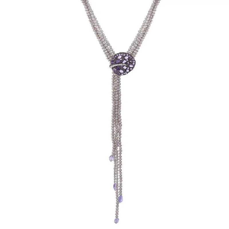 Stunning Jewelry Pieces At The Lowest Prices Ever Botanical Leaf Multi Strand Lariat Necklace with Amethyst and Diamonds