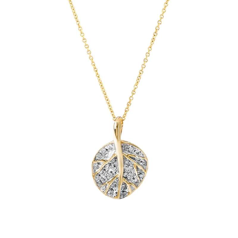 Exclusive Gemstone Jewelry Markdowns – Shop Now Botanical Leaf Pave Pendant w/ Diamonds in 18K Yellow Gold