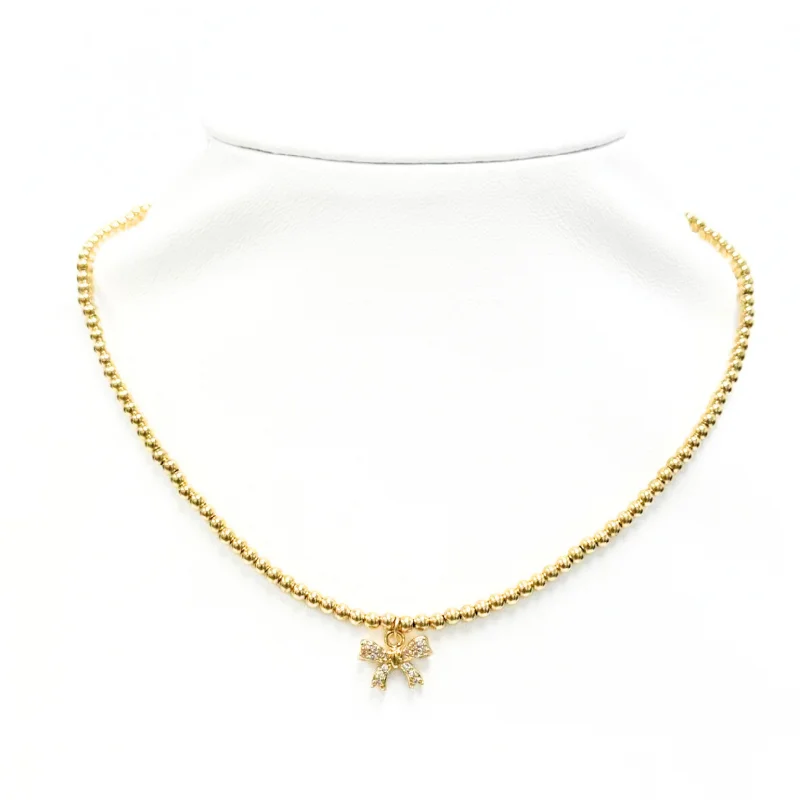 Exclusive Gemstone Jewelry Markdowns – Shop Now "BOW DREAM" Charm on 3MM Gold Filled Beaded Choker