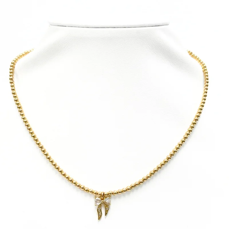 Elegant Necklaces And Bracelets At Limited-Time Offers "BOW MIRACLE" Charm on 3MM Gold Filled Beaded Choker