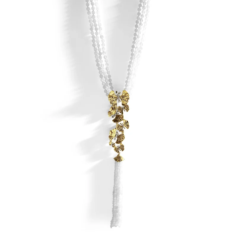 Shine Without Limits – Jewelry Sale Happening Now Butterfly Ginkgo Tassel Necklace with Moonstone and Diamonds