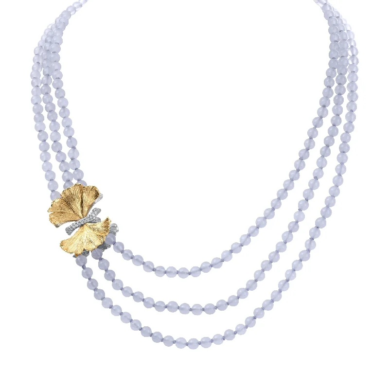 Elegant Designs, Unbeatable Discounts – Shop Jewelry Now Butterfly Ginkgo Multi Strand Necklace with Chalcedony and Diamonds