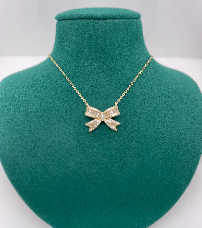 Discounted Jewelry For A Glamorous Look “Cara” Bow Large Necklace Cz