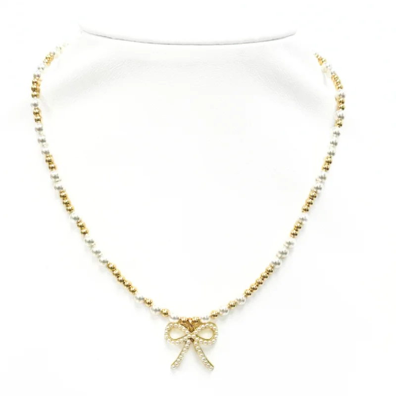 Personalized Jewelry Sale – Unique Gifts At Low Prices "EMMA + FWP BOW" Charm Gold Filled & Pearl Beaded Choker