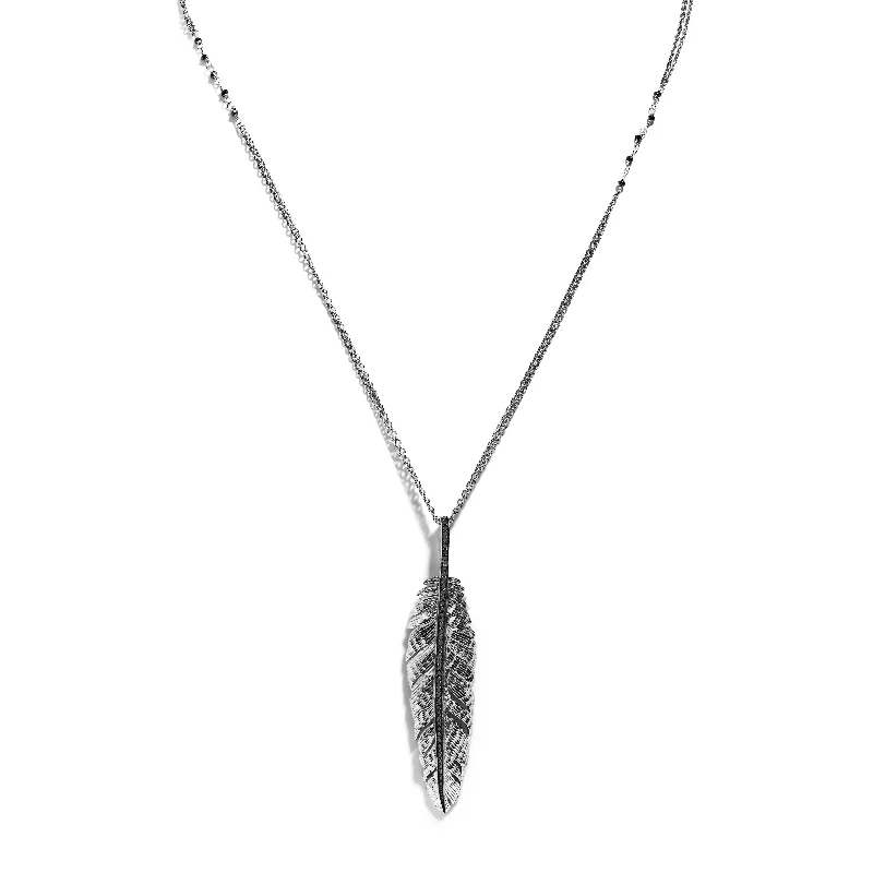 Premium Diamond Jewelry At Once-In-A-Lifetime Discounts Feather 68mm Pendant Necklace with Black Diamonds