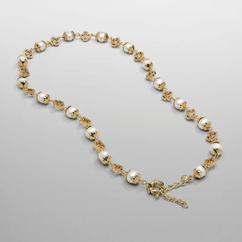 Personalized Jewelry At Special Discount Rates Filigree Real Pearl Necklace (Gold)